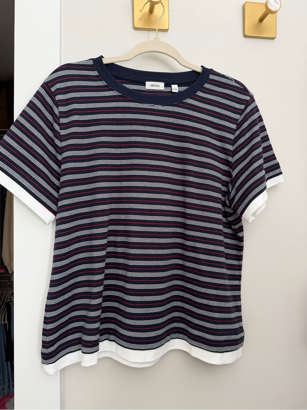 Aritzia Navy, Red & Gray Striped Short Sleeve Tee